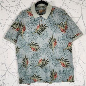 Caribbean Green Leaves Printed Silk Cotton Blend Polo